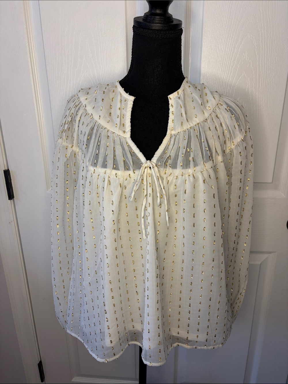 Shimmery Gold and  Ivory Blouse with Sheer Sleeves size Medium
